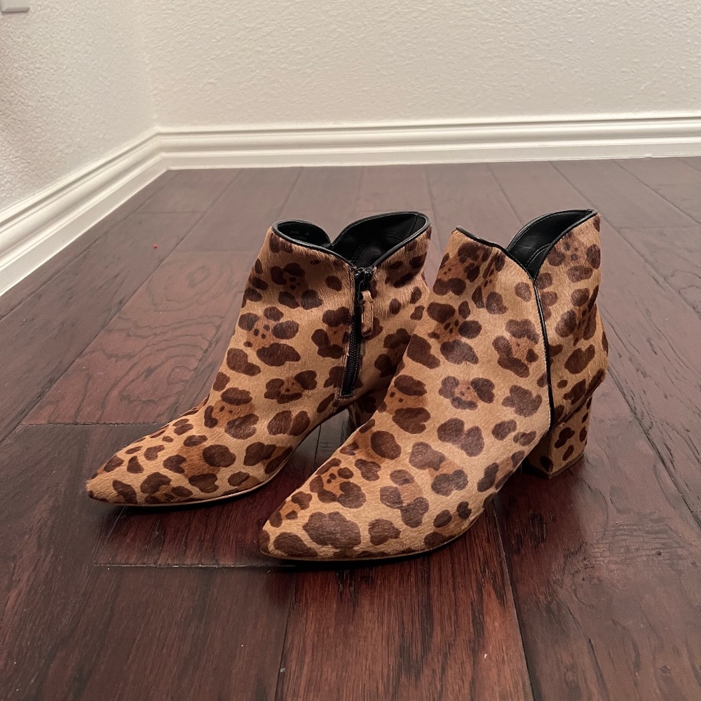 Cole Haan - Leopard Real Fur Pointed Toe Bootie Heels - Size 9B